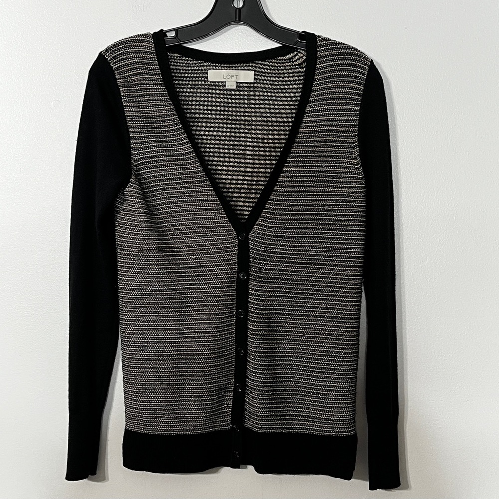 LOFT Black Ivory Metallic Gold Cardigan Sweater